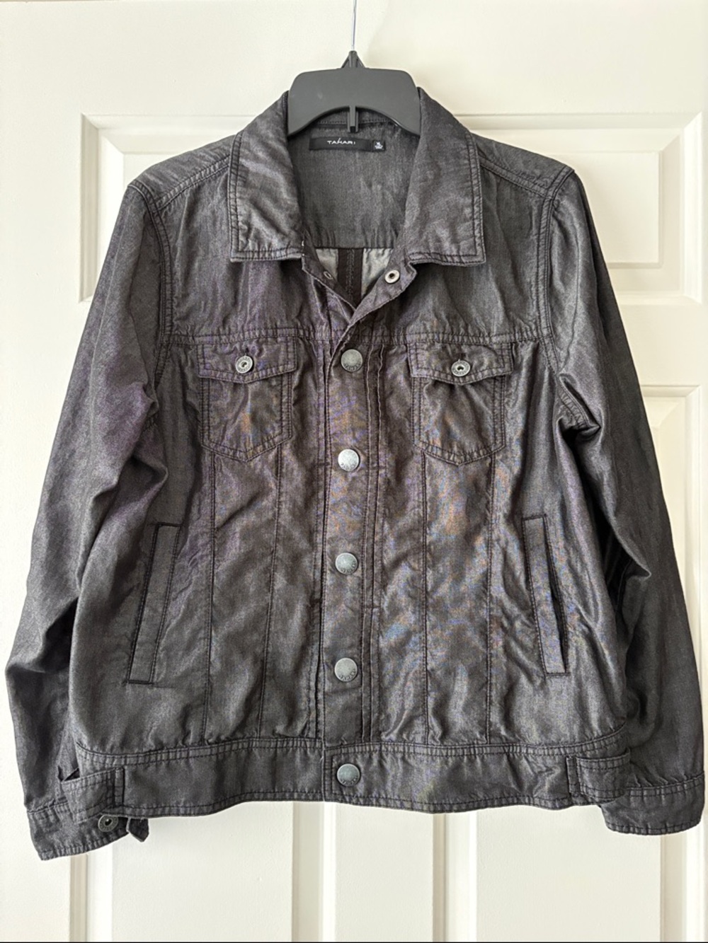 Tahari Black Denim-Style Button Front Jacket
